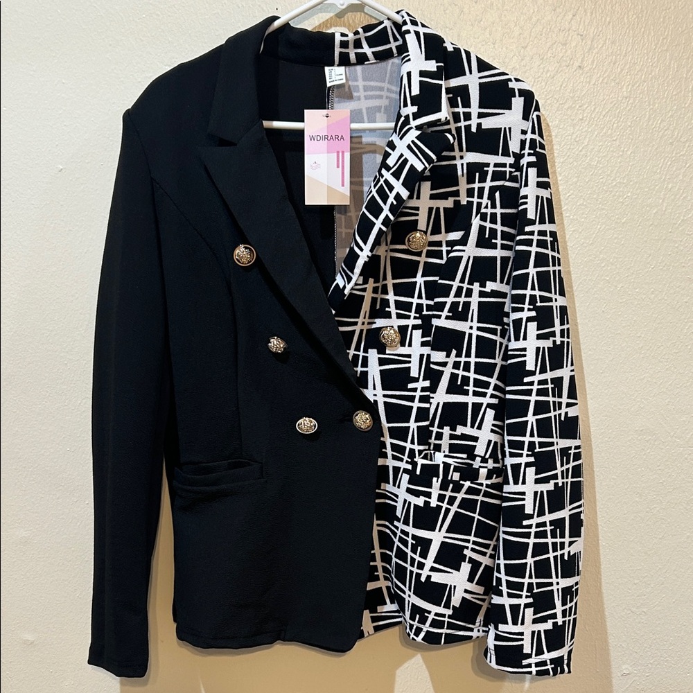 Elegant Black and White Women's Blazer by VEDHARA